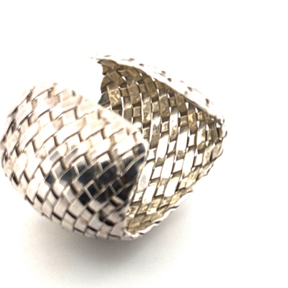 Very large woven 925 Sterling silver cuff bracelet - Picture 8 of 11